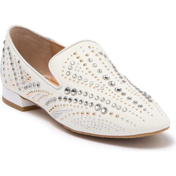 NEW Donald J. Pliner Women Tim Rhinestone Stud Texture Block Dress Casual Loafer